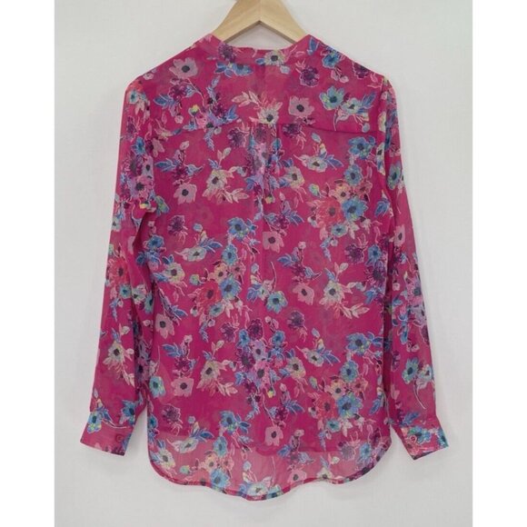 KUT from the Kloth Roll Tab Sheer Magenta Jasmine Blouse Sz Sm, Preppy‎ Office - Picture 2 of 11